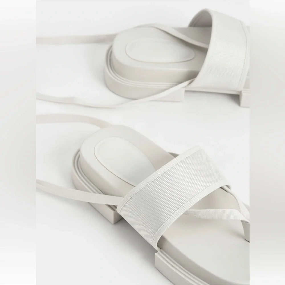 CHARLES & KEITH sandals. Alex Recycled Polyester Tie-Around Thong Sandals - Picture 7 of 8